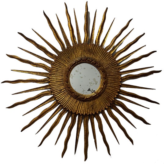 Witches Sun Mirror in Gilded Wood, 1920s For Sale