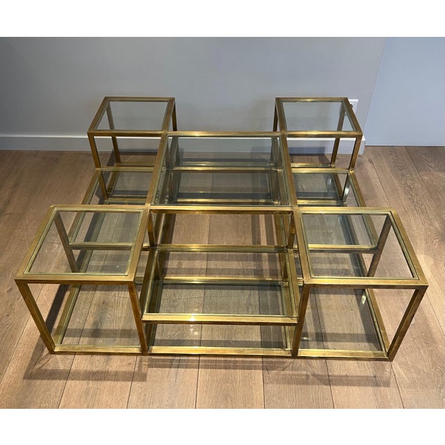 Large, multi-tiered brass coffee table. French work. Circa 1970 For Sale - Image 12 of 12