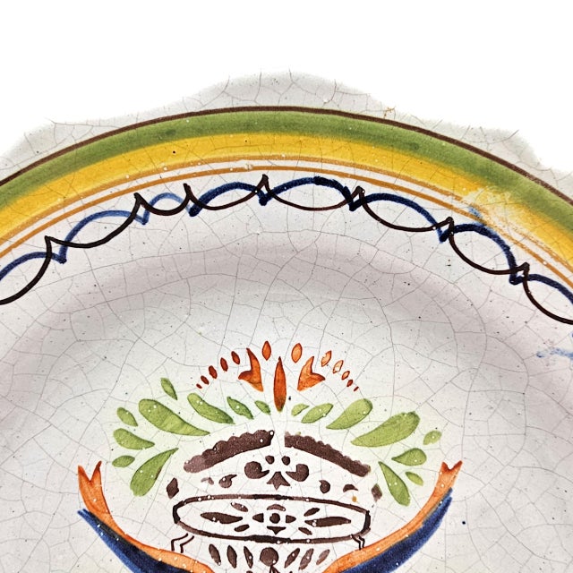 19th-Century French Provincial Faience Hand-Painted Scalloped Plate, Folk Bouquet For Sale - Image 10 of 11