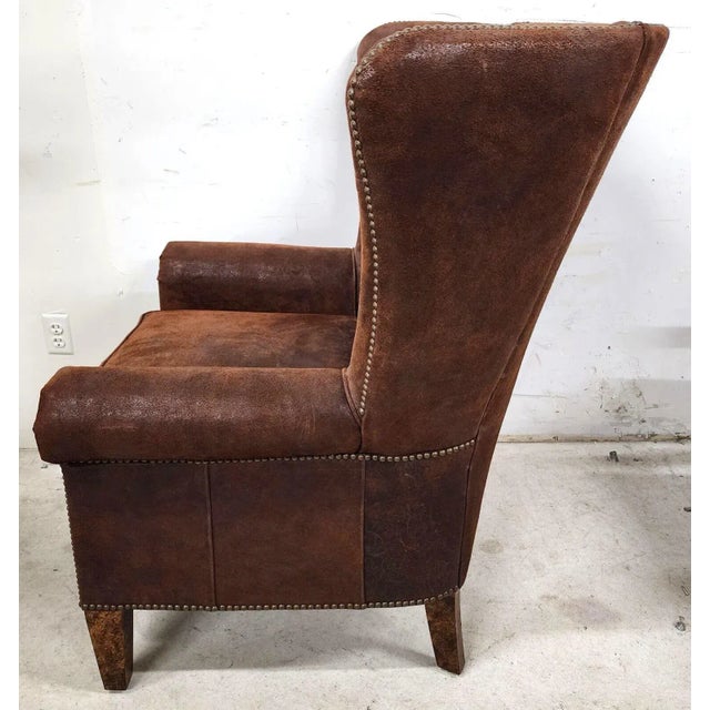 Brown Leather Wingback Lounge Chair by Paul Robert For Sale - Image 8 of 13