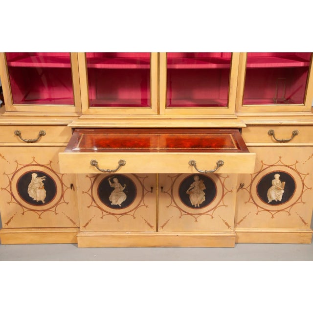Mid 19th Century Hand-Painted & Decorated Front Neoclassical Style Breakfront Secretary Bookcase For Sale - Image 5 of 11