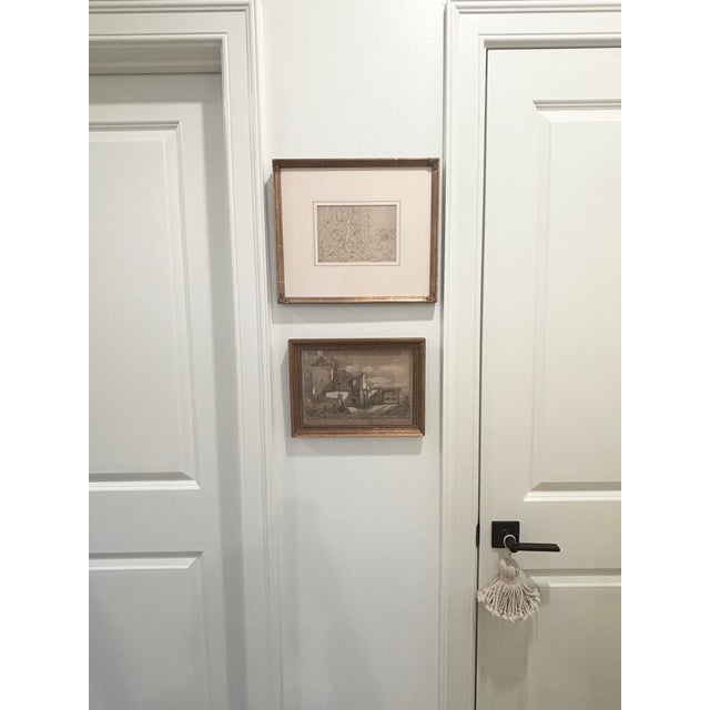 French 19th Century European Sepia Wash Architectural Landscape Drawing in Pencil & Chalk, Framed For Sale - Image 3 of 16