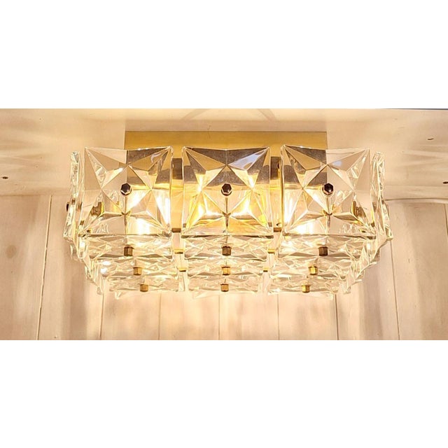 Metal Vintage Flat Ceiling Lamp with Gold-Plated Metal Bracket and Shade with Crystal Glass Elements, 1970s For Sale - Image 7 of 7