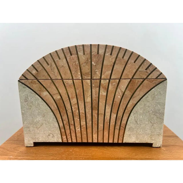 Art Deco Style Maitland-Smith Tessellated Pink Marble & Brass Chest, Jewelry Box For Sale - Image 4 of 13