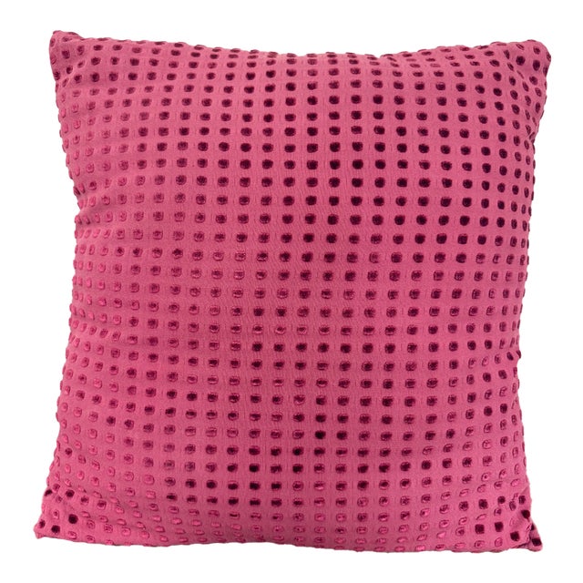 Early 21st Century Raspberry Pink Cut Velvet Dot Pillow For Sale