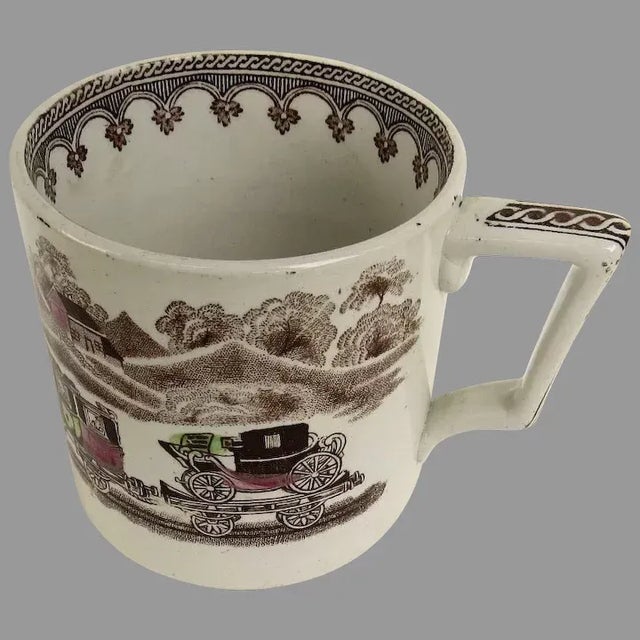 English Transfer Ware Large Mug Steam Engine Train Carriage Church Coat For Sale In Denver - Image 6 of 6