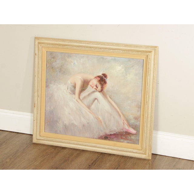 Expressive Oil Painting Depicting A Seated Ballerina In A Soft, Impressionistic Style, Signed Rino Viana Lower Right. The...