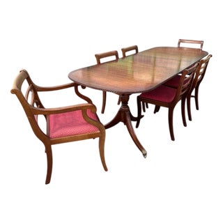 Mahogany Extending Dining Table and Chairs with Brass Castors, Set of 7 For Sale