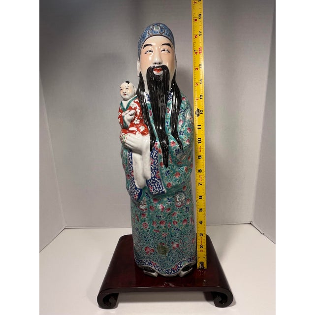 Late Qing/Early Republic Chinese Famille Verte Lu Xing Porcelain Figure W/ Child For Sale - Image 11 of 11