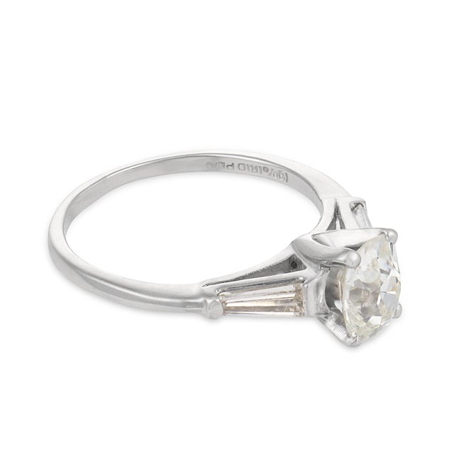 Mid Century Gia 1.18 Carat Old Mine Cut Diamond Platinum Engagement Ring, Size 6.75 For Sale - Image 4 of 8