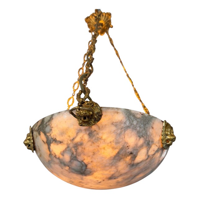 Art Deco Marble Chandelier with Bronze Structure, France, 1920 For Sale