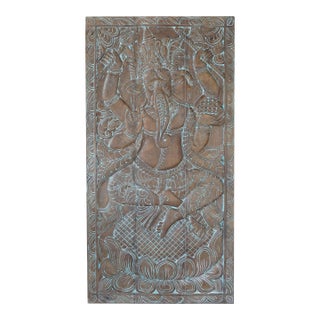 Vintage Carved Ganesha on Lotus, Hindu Gods, Indian Wall Art, Barn Door For Sale