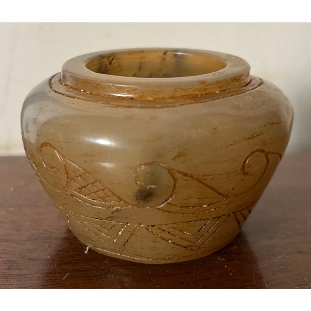 Antique 19th Century Chinese Carved Mottled Brown Jade Scholar's Desk Object - Small Vase or Pot For Sale - Image 10 of 17