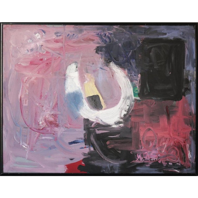 N. Montiel, Abstract Composition, Oil on Canvas For Sale - Image 3 of 13