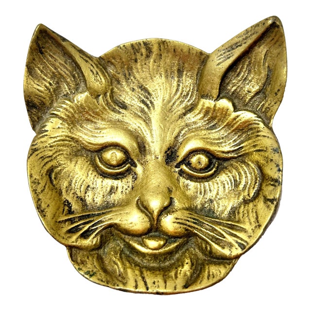 1950s Brass Cat Head Trinket Dish or Ashtray – Hollywood Regency Gold Brass For Sale