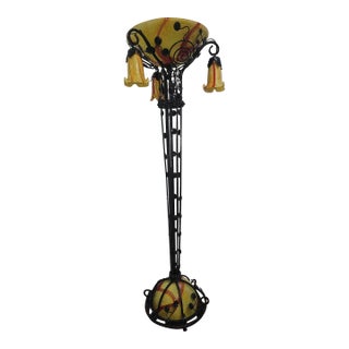 1990s Handmade Wrought Iron Floor Lamp with blown glass shades Floor Lamp For Sale