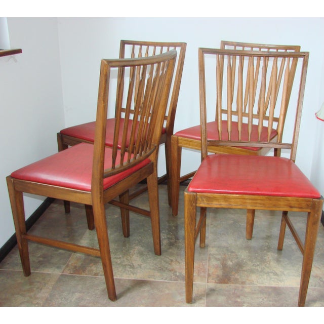 1960s Vintage Chairs in Oak and Eco-Leather, 1960s, Set of 4 For Sale - Image 5 of 9