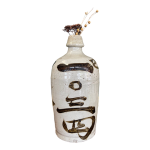 Japanese Shigaraki Stoneware Sake Bottle With Calligraphy
