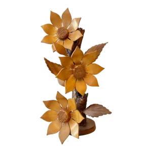 Mid 20th Century Mid Century Hand Carved Flower Statue