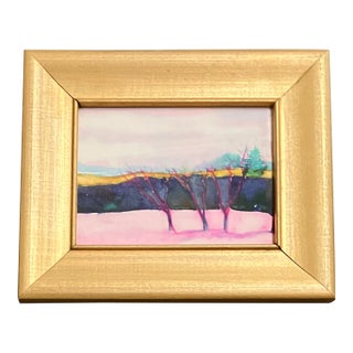 1980’s Original Abstract Watercolor Landscape Painting Gold Frame For Sale