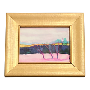 1980’s Original Abstract Watercolor Landscape Painting Gold Frame