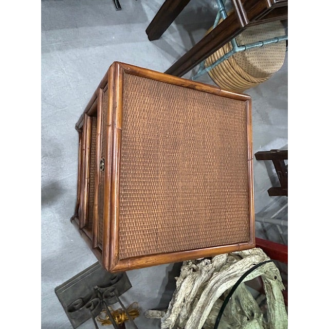 Late 20th Century British Colonial Style Cane Rattan Side Table Nightstand For Sale - Image 9 of 10
