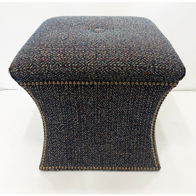 Blue Cami Stools or Ottomans Upholstered With Nail Head Trim, Pair For Sale - Image 8 of 9