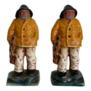 Vintage “Old Salt“ Gloucester Fisherman Cast Iron Doorstops/Bookends For Sale