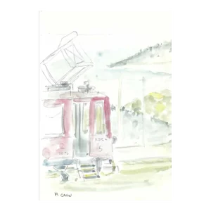 1980s Myriam Cahn European Train Watecolor