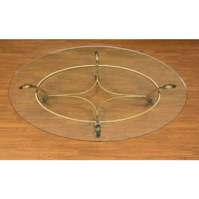 Ethan Allen Vintage Hollywood Regency Oval Glass Coffee Table – Brass Style / MCM / Labarge For Sale - Image 4 of 4