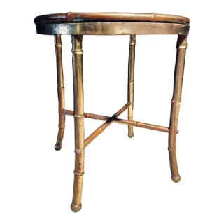 1970s Faux Bamboo Brass + Glass Petite Cocktail Table For Sale