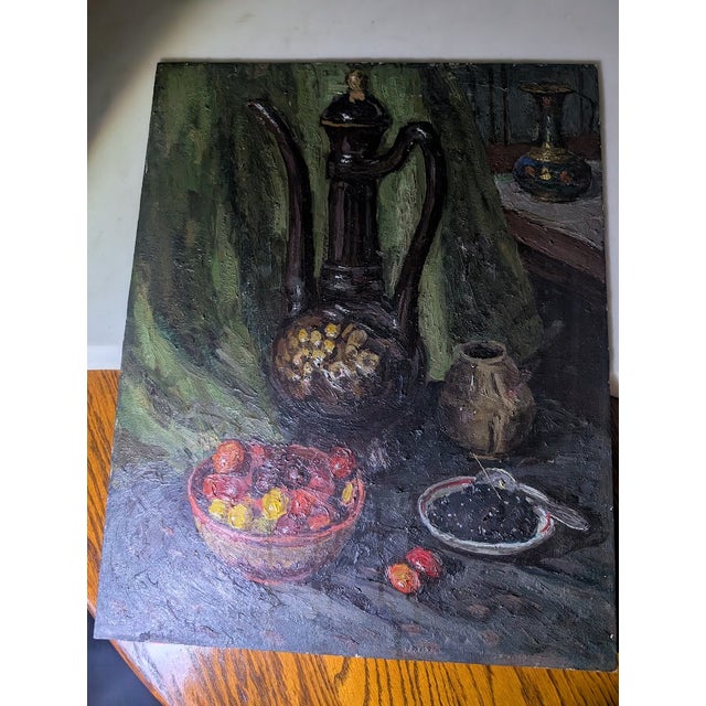 Rustic European Vintage Mid-Century Still Life Currants Oil Painting by s.a. Hutorsky For Sale - Image 3 of 5