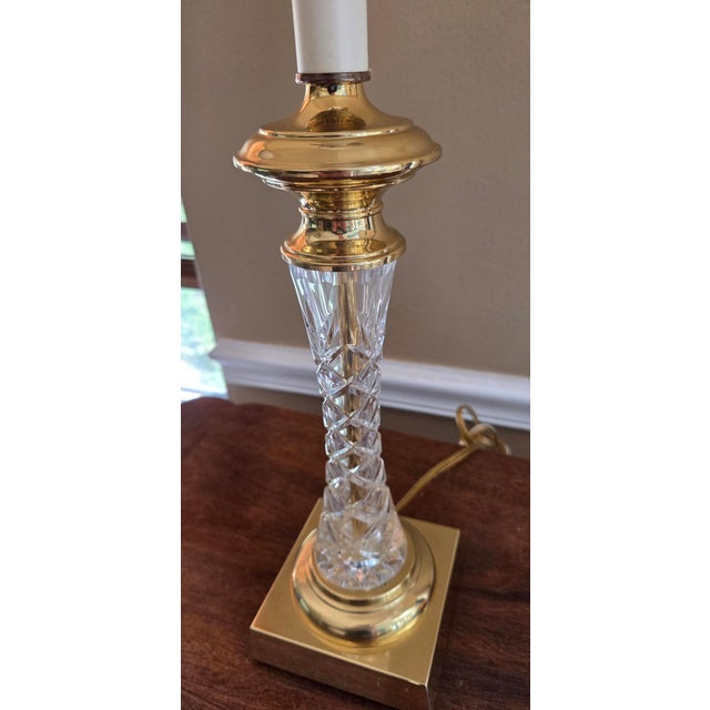 Glass Late 20th Century Hollywood Regency Brass and Crystal Table Lamps - A Pair For Sale - Image 7 of 16