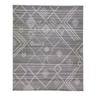 Contemporary Gray Flatweave Kilim Wool Rug With Coastal Design by Apadana For Sale