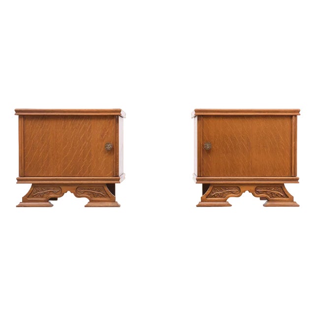 Oak Night Stands, Holland, 1940s, Set of 2 For Sale