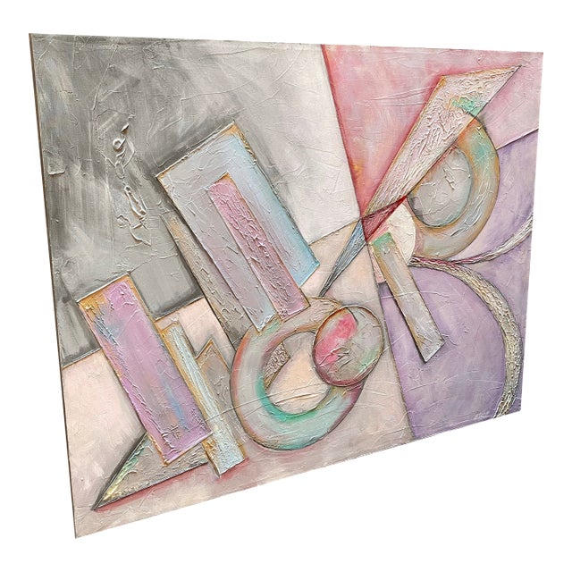 1980s Postmodern Abstract Monumental Painting – Memphis Milano-Inspired, Signed For Sale