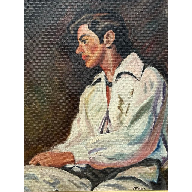 Figurative Vintage Boho Spanish Original Oil Portrait of Man For Sale - Image 3 of 12