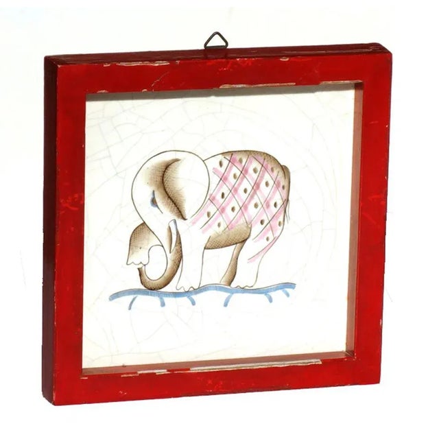 Pottery Tiles with Red Frames by Giovanni Gariboldi for Richard Ginori San Cristoforo, 1930s, Set of 2 For Sale - Image 4 of 10