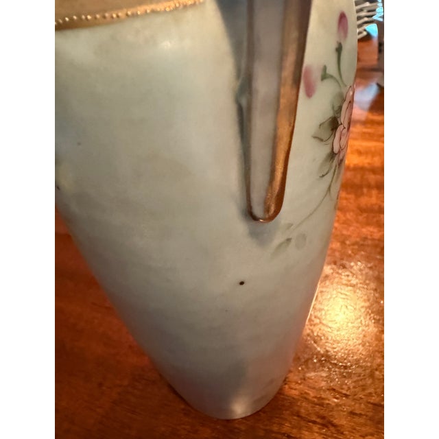 Ceramic Antique, Hand-Painted Japanese Nippon Vase. Beautiful Bird and Flower With Two Gilded Handles. Early 1900s. Marimura Bros. For Sale - Image 7 of 8