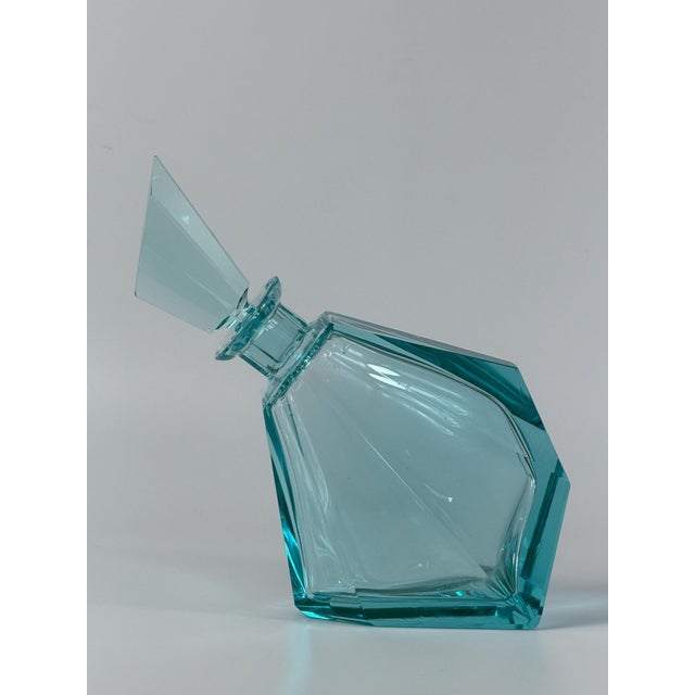 Bohemian Geometric Aqua Crystal Decanter, Former Czechoslovakia, 1960s For Sale - Image 4 of 8