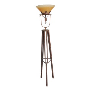 Vintage 1950s Industrial Steampunk Bronze Tripod Spotlight Floor Lamp With Lucite Shade For Sale