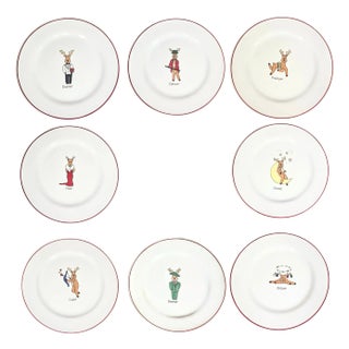 Santa's Reindeer Dessert Plates- Set of Eight For Sale