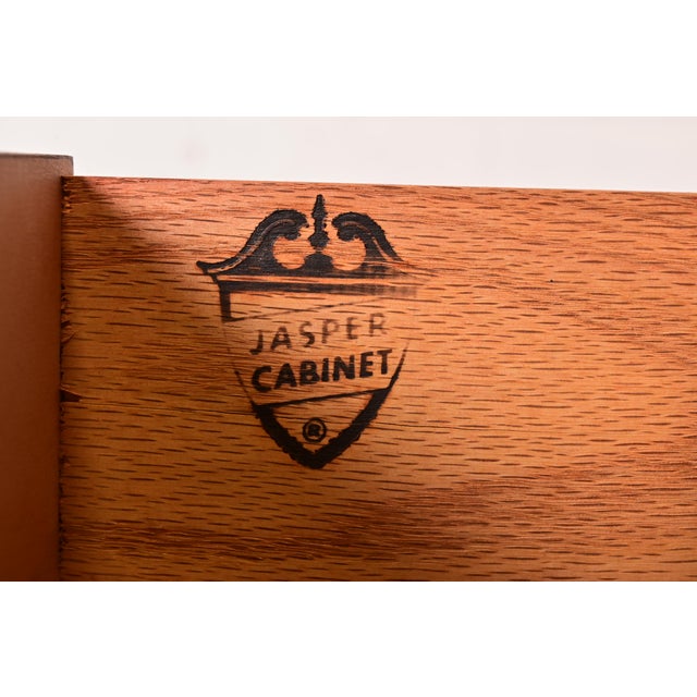 Georgian Red Lacquered Lighted Breakfront Bookcase Cabinet With Drop Front Secretary Desk by Jasper Cabinet Co. For Sale - Image 10 of 14