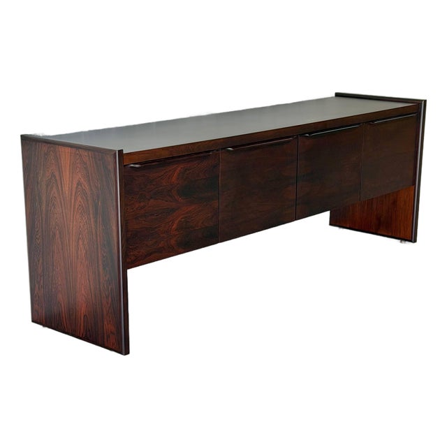 Long Rosewood Sideboard Credenza With 4 Pull-Out Drawers Danish Mid-Century Modern 1970s For Sale