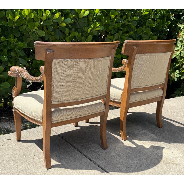 Wood Vintage Neoclassical Carved Dolphin Armchairs, Pair For Sale - Image 7 of 16