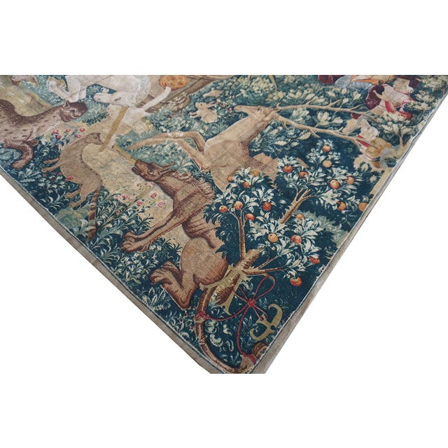 Vintage Square Tapestry Continental Traditional European Allover Floral Flat Weave For Sale - Image 9 of 12