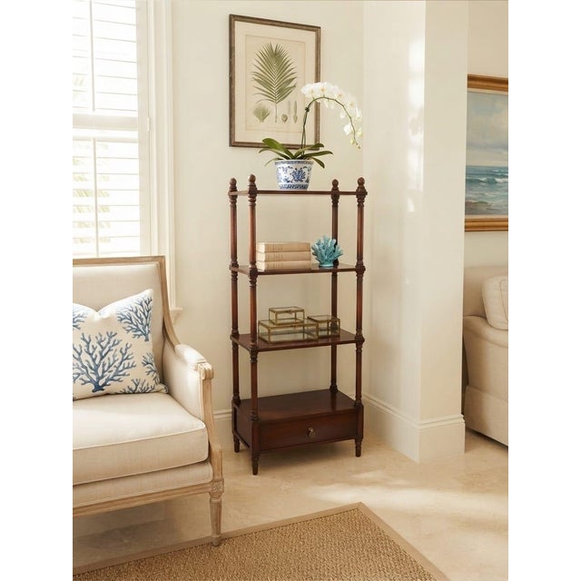 Vintage Four-Tier Turned-Wood Étagère Stand With Base Drawer For Sale - Image 11 of 12