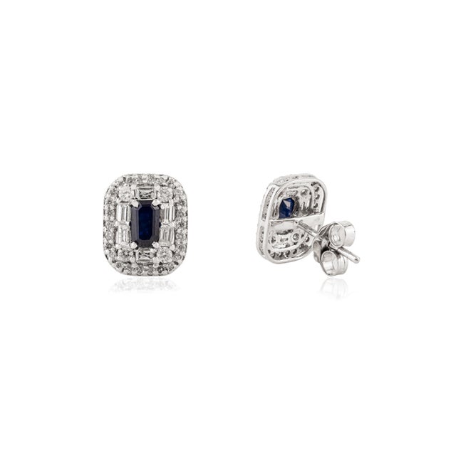Not Yet Made - Made To Order Art Deco-Style 14k Gold Octagon Blue Sapphire & Diamond Cluster Stud Earrings For Sale - Image 5 of 10