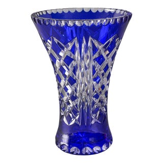 Vintage Bohemian Cut Crystal Vase, 1960s For Sale