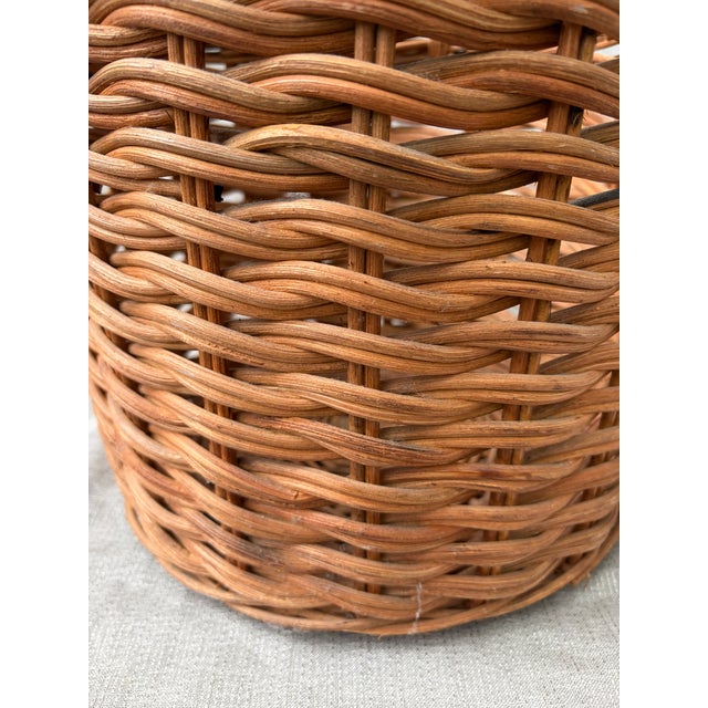 Beige Vintage Large Round Wicker Basket For Sale - Image 8 of 12